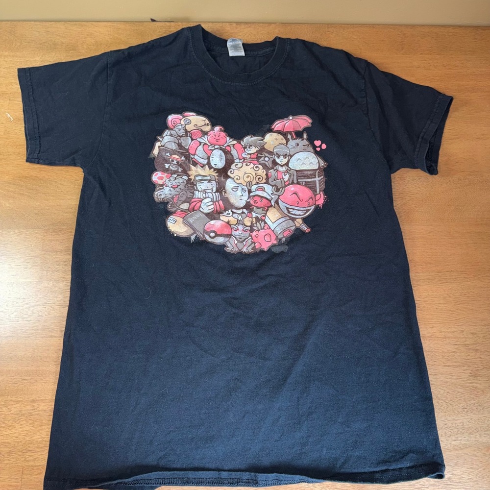 Gildan Anime Mashup Graphic T-Shirt Mens Medium Black Naruto Dragon Ball Z DBZ